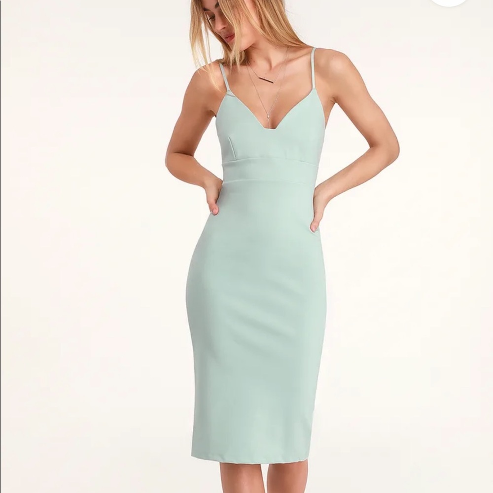 Lulus don’t tell em light blue bodycon midi dress